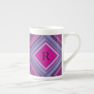 Monogram Initiaal Paars roze diamantpatroon Porselein Kop