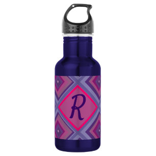 Monogram Initiaal Paars roze diamantpatroon Waterfles