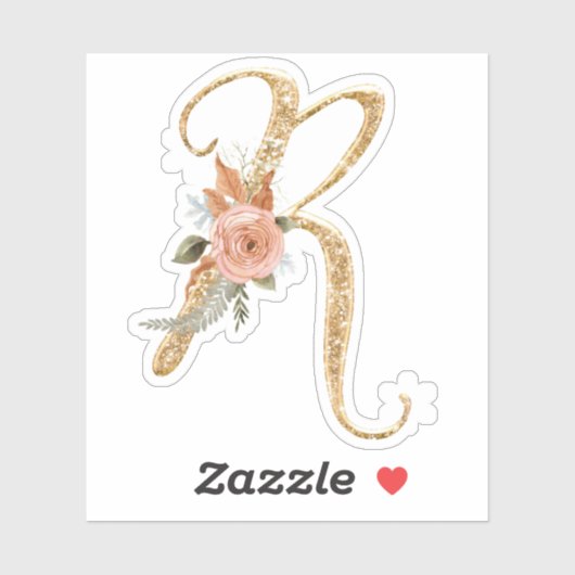Monogram Initiaal R Goud Glitter Pioen Roos Bloeme Sticker (Vel)