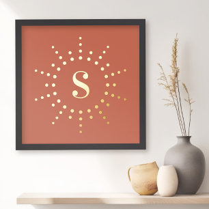 Monogram initiaal radiale zonnestraal terracotta folie afdrukken