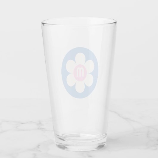 Monogram Initiaal Retro Daisy roze & blauw Glas (Voorkant)