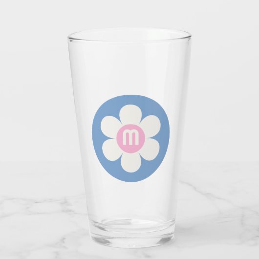 Monogram Initiaal Retro Madeliefje roze & blauw Glas (Achterkant)