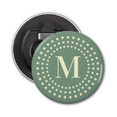 Monogram initiaal retro radiale stippen sage groen button flesopener (Voorkant)