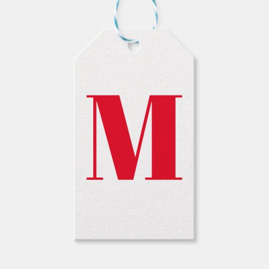 Monogram initiaal rood wit aanpassen cadeaulabel (Voorkant)