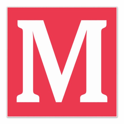 Monogram Initiaal Rood Witte Vetgedrukte Aangepast Sticker (Voorkant)