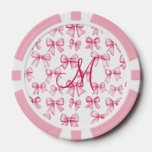 Monogram Initiaal Roze Bow Coquette Esthetische Gi Poker Chips (Voorkant)