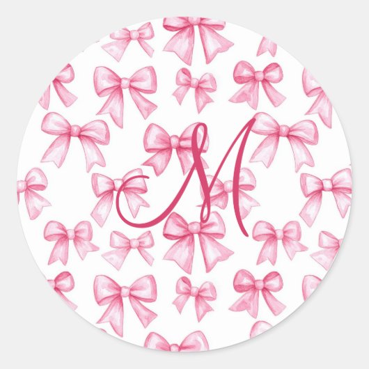Monogram Initiaal Roze Bow Coquette Esthetische Gi Ronde Sticker (Voorkant)