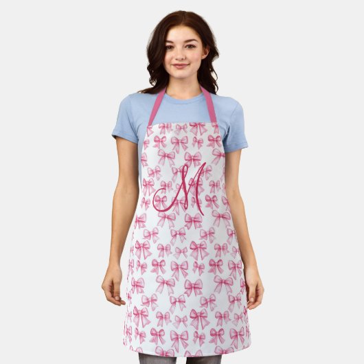 Monogram Initiaal Roze Bow Coquette Esthetische Gi Schort (Gedragen)