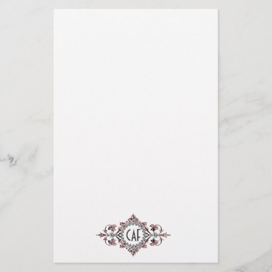 Monogram Initiaal Roze Grijs Sierlijke Bloem  Briefpapier (Voorkant)