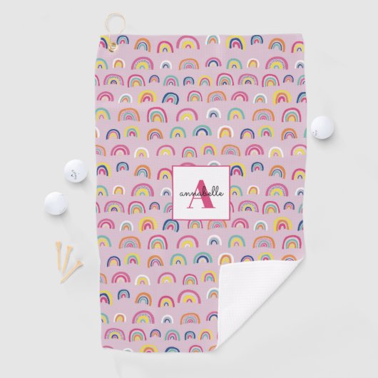 Monogram Initiaal Roze regenbooghanddoek Golfhanddoek (Insitu)