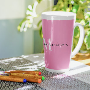 Monogram Initiaal Roze & Wit ik ben een overlevend Latte Mok