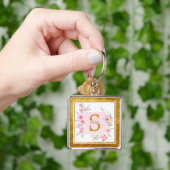 Monogram Initiaal "S" Bloem - Roze Rozen & Goud Sleutelhanger (Hand)