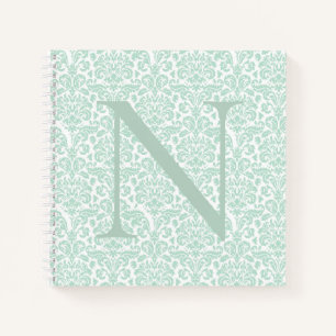 Monogram Initiaal Sage Green Damask Notitieboek