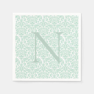 Monogram Initiaal Sage Green Damask Servet