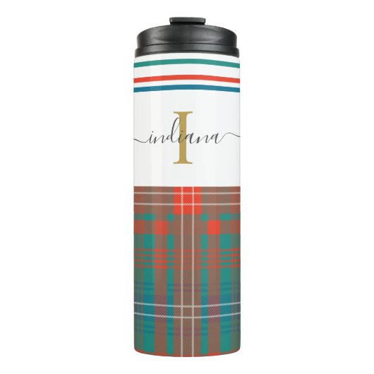 Monogram Initiaal Script Geruit Rustiek Thermosbeker (Voorkant)