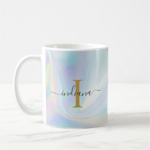 Monogram Initiaal Script Holografisch Modern Moede Koffiemok