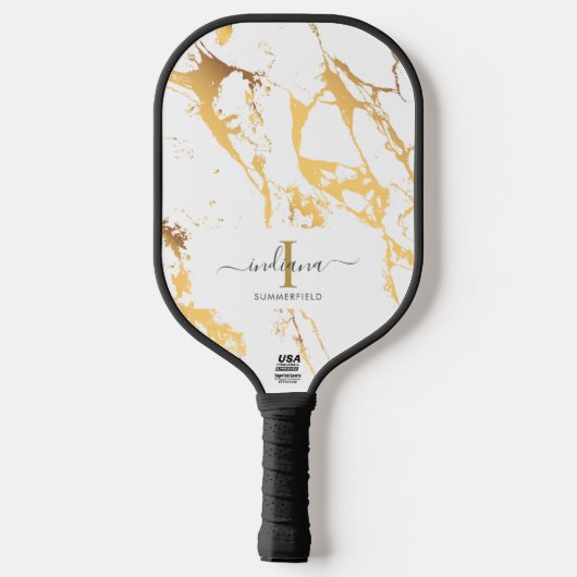 Monogram Initiaal Script Name Gold Marble Pickleball Paddle (Achterkant)