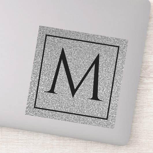 Monogram Initiaal Silvery Grey Glitter Custom Name Sticker (Detail)