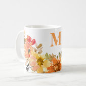 Monogram Initiaal Sinaasappel Waterverf Bloemen He Koffiemok (Voorkant links)