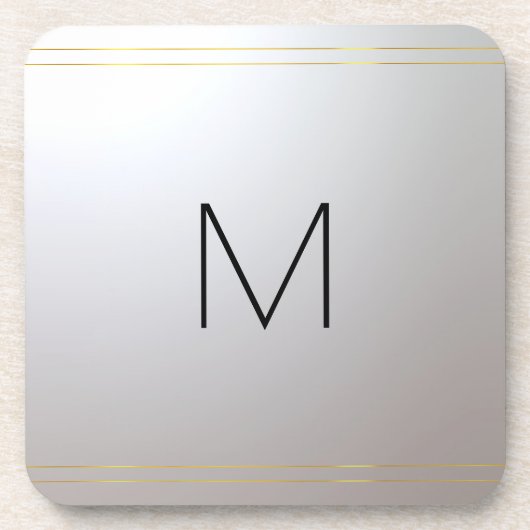 monogram Initiaal Sjabloon Gold Silver Bier Onderzetter (Voorkant)