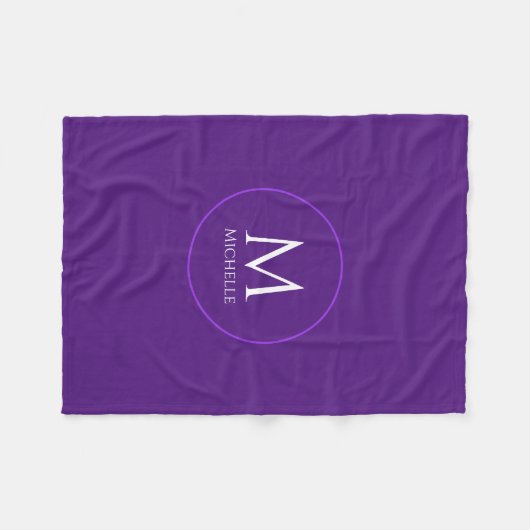 Monogram Initiaal Sjabloon Royal Paarse Custom Fleece Deken (Voorkant (Horizontaal))