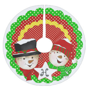 Monogram Initiaal Snowmen op Classic Dot Tree Skir Kerstboom Rok