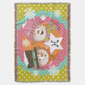 Monogram Initiaal Snowmen op Multi Dot Throw Deken (Voorkant Verticaal)