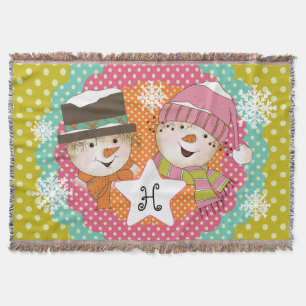Monogram Initiaal Snowmen op Multi Dot Throw Deken