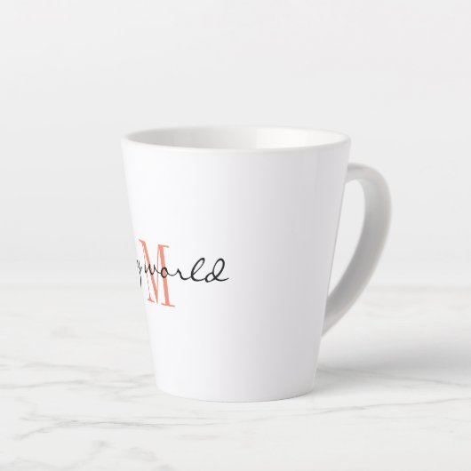 Monogram Initiaal, Stijlvol Script mijn wereld, Latte Mok (Rechterhoek)