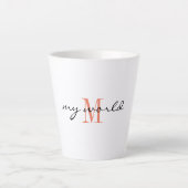 Monogram Initiaal, Stijlvol Script mijn wereld, Latte Mok (Voorkant)