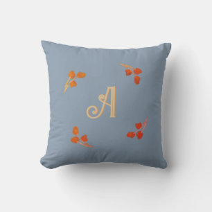 Monogram Initiaal Stof Blauw Retro Rode Sinaasappe Kussen