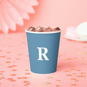 Monogram Initiaal Stof Blauw Witte Aangepaste Kleu Papieren Bekers