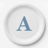 Monogram Initiaal Stusty Blue Elegant Custom Name Papieren Bordje (Voorkant)