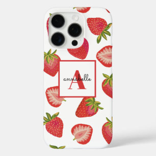 Monogram Initiaal Summer Strawberry Pattern iPhone 16 Pro Hoesje