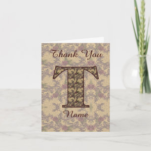 Monogram Initiaal T Elegante Vintage Bloem Bedankkaart