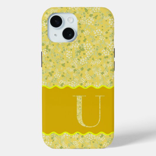 MONOGRAM INITIAAL U YELLOW LITTLE FLOWERS Case-Mate iPhone CASE (Achterkant)