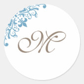 Monogram Initiaal van het Franse Blauwe Vleur de L Ronde Sticker (Voorkant)