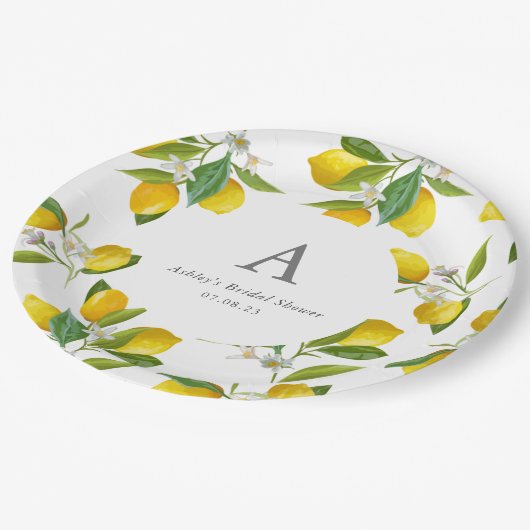 Monogram initiaal Vrijgezellenfeest met citroenthe Papieren Bordje (Gekanteld)