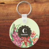 Monogram Initiaal Warm Kleur Floral Spring Blooms Sleutelhanger (Voorkant)