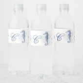 Monogram Initiaal Waterflesetiket Seahorse Zee Waterfles Etiket (Flessen)