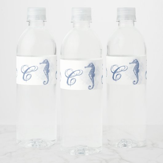 Monogram Initiaal Waterflesetiket Seahorse Zee Waterfles Etiket (Flessen)