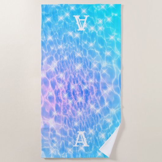 Monogram initiaal Waterrimpelwatertextuur modern Strandlaken (Voorkant)