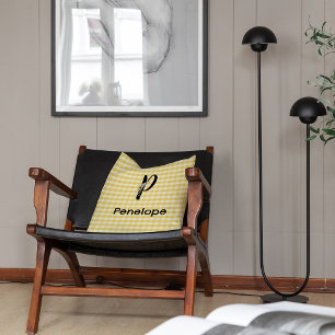 Monogram initiaal waterverf bloem gingham patroon kussen