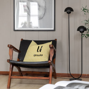 Monogram initiaal waterverf bloem gingham patroon kussen