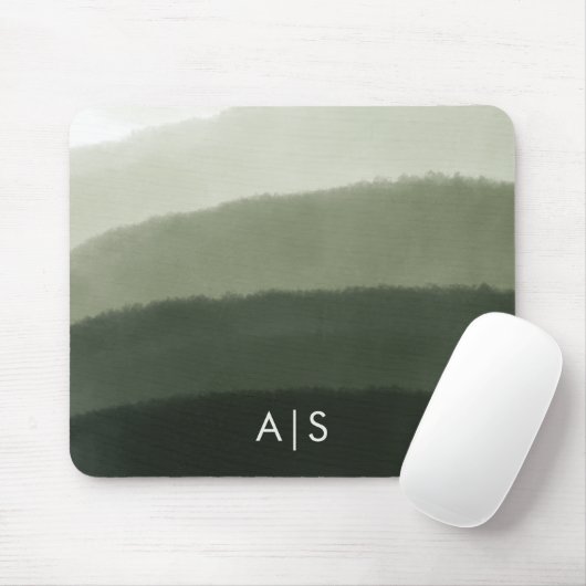 Monogram Initiaal Waterverf Oerwoud Groen Ombre Muismat (Met muis)