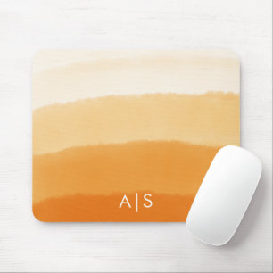 Monogram Initiaal Waterverf Pompoen Oranje Ombre Muismat