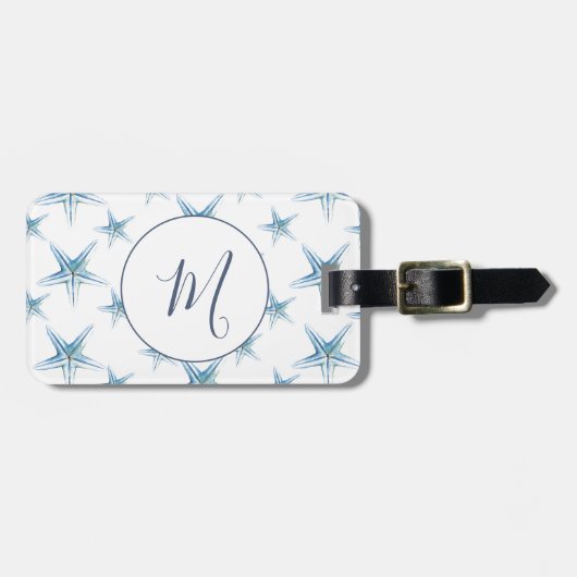 Monogram Initiaal Waterverf zeester Bagagelabel (Voorkant horizontaal)