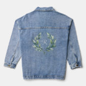 Monogram Initiaal Witte Groene Eucalyptus Krans Denim Jacket (Achterkant)