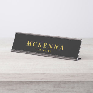 Monogram Initiaal Zwart Goud Executive Werknemer  Bureau Naambordje