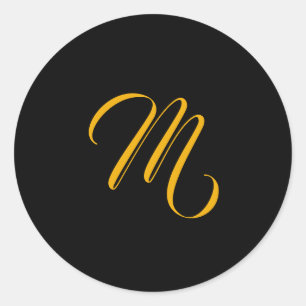 Monogram Initiaal Zwart Goud Ronde Sticker